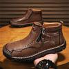 Men's Martin Boots Autumn and Winter Large Size Men's Short Boots Casual Fashion Hand Sewn Fleece Tooling Boots