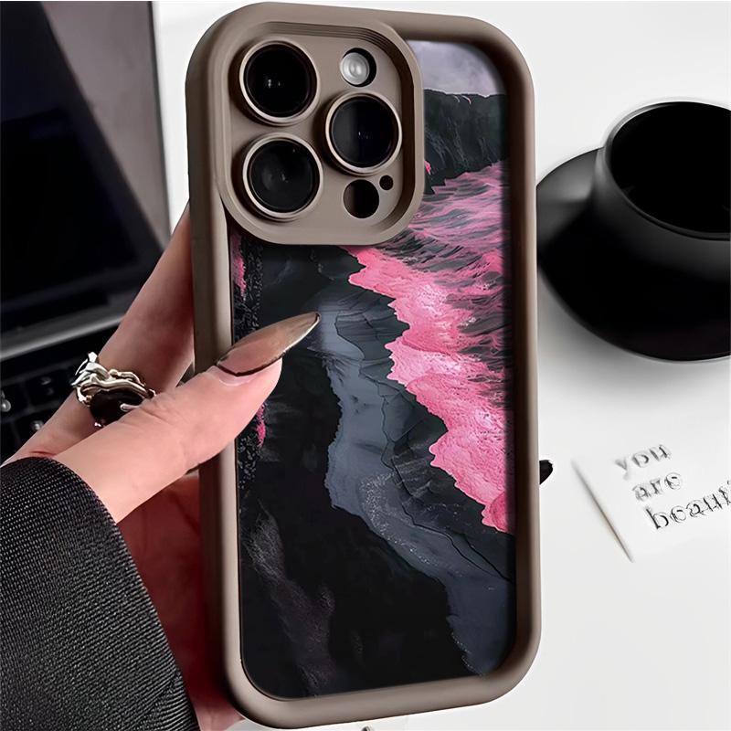 Pink Sea Wave Silicone Case for iPhone 13/14/15/16 Pro Max - Full Coverage and 17-Day Eye Protection
