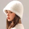 Solid Color Rabbit Fur Fisherman's Hat Women's Autumn and Winter Retro Knitted Wool Basin Hat