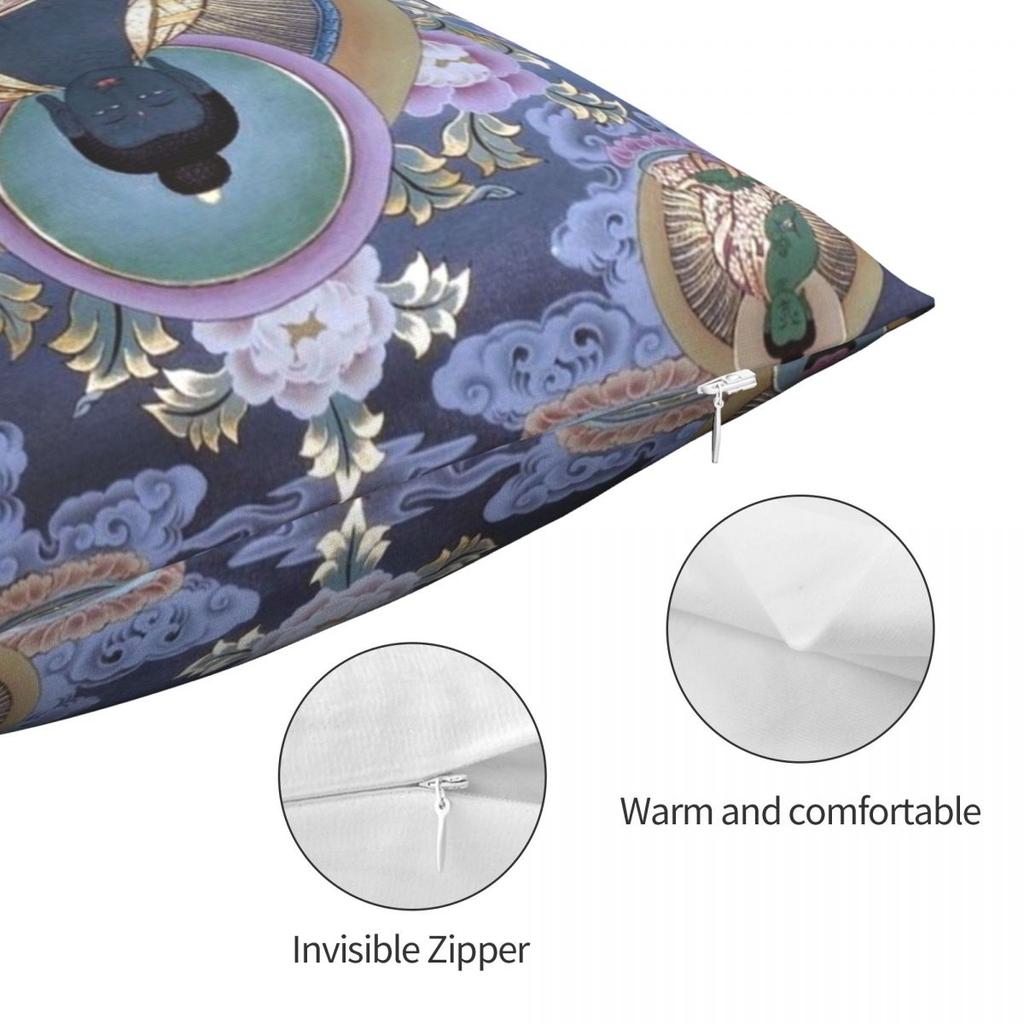 Buddhist Thangka Art Square Pillowcase Polyester Linen Velvet Pattern Zip Decor Sofa Seater Cushion Cover 18"