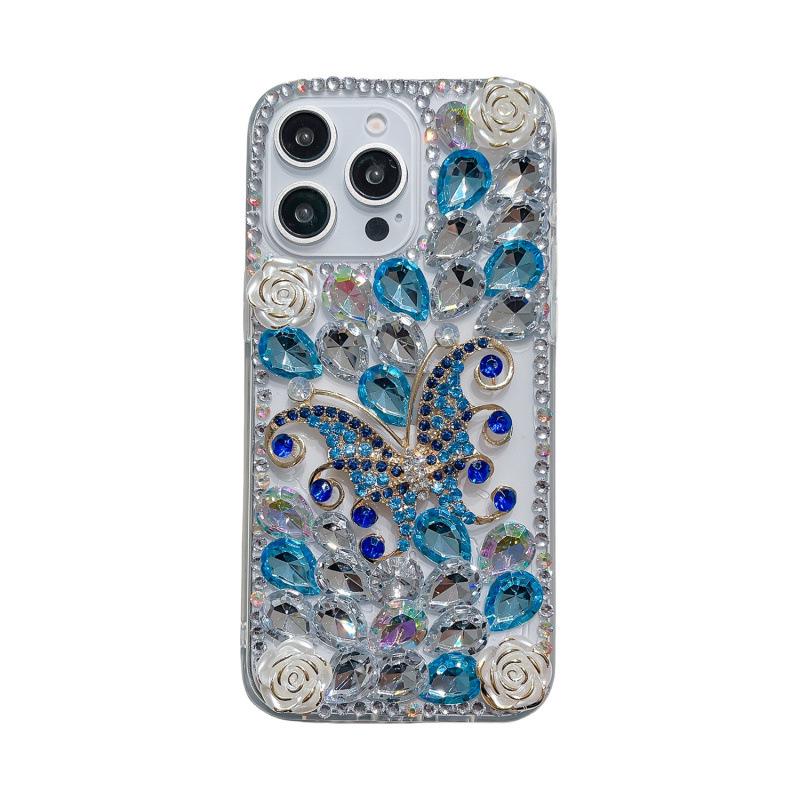 Роскошный чехол с бабочкой из страз и цветочным узором для iPhone 13/14 Pro/15/16 Pro