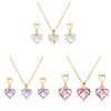Fashionable Heart Shaped Crystal Necklace Drop Earrings Stylish Jewelry Set Elegant Ear Dangle Alloy Material for Women