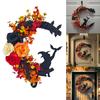 Halloween Gothic Wreath Decor Artificial Moon Cat Garland Handmade Moon Cat Halloween Door Hanging Decor Halloween Decor Supplie