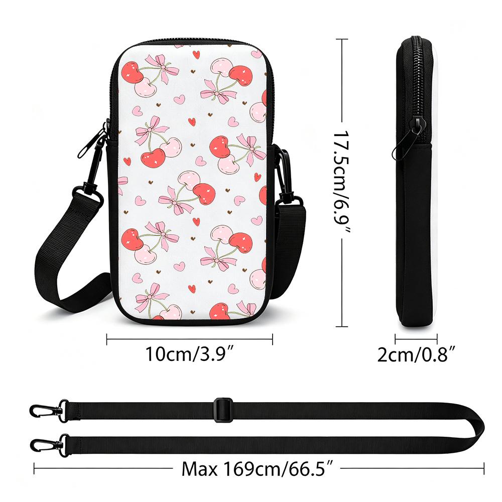Cute Cherry Bow Aesthetic Print Crossbody Phone Bag, Small Cell Phone Purse with Strap, Lightweight Shoulder Handbag for Women Daily Christmas Party G