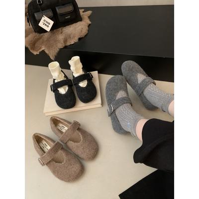 Осень и зима милые туфли Мэри Джейн из бархата с круглым носком, одинарные туфли на плоском каблуке, вечерний ветер, фея, теплые, мягкая подошва, хлопковые ботинки-бини, женские