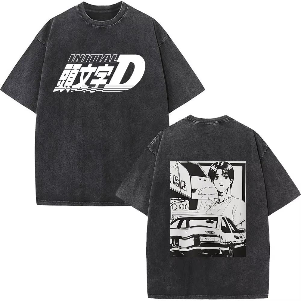 Initial D AE86 JDM Дрифт Футболка Винтажная Стиранный Хлопок Графическая Футболка Мужская Женская Унисекс Оверсайз С Круглым Вырезом Короткий Рукав Ретро Уличная Одежда Топ Авто Мерч Подарок
