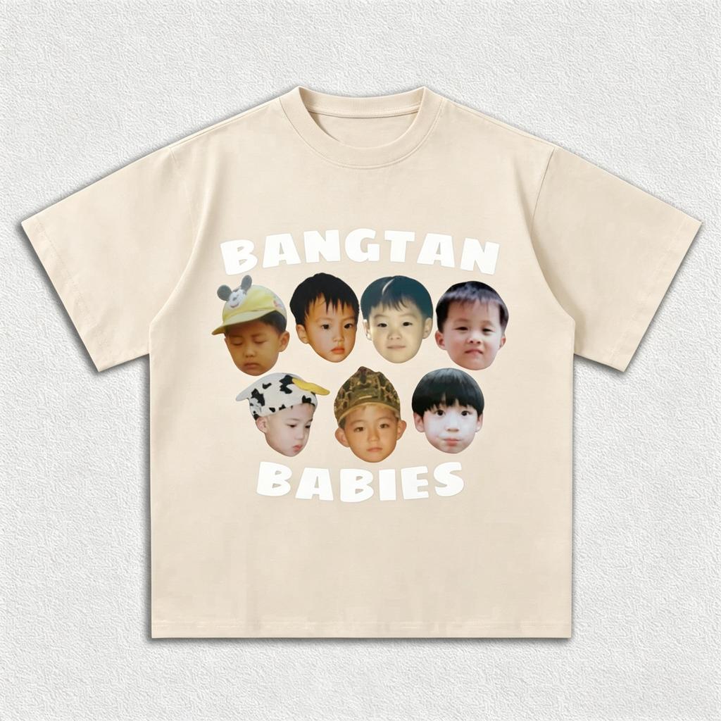 BTS Bangtan Babies Графическая Унисекс Футболка 100% Хлопок 2026 Лето Новая K-pop Оверсайз Уличная Мода Футболка с Круглым Вырезом Подарки для Фанатов