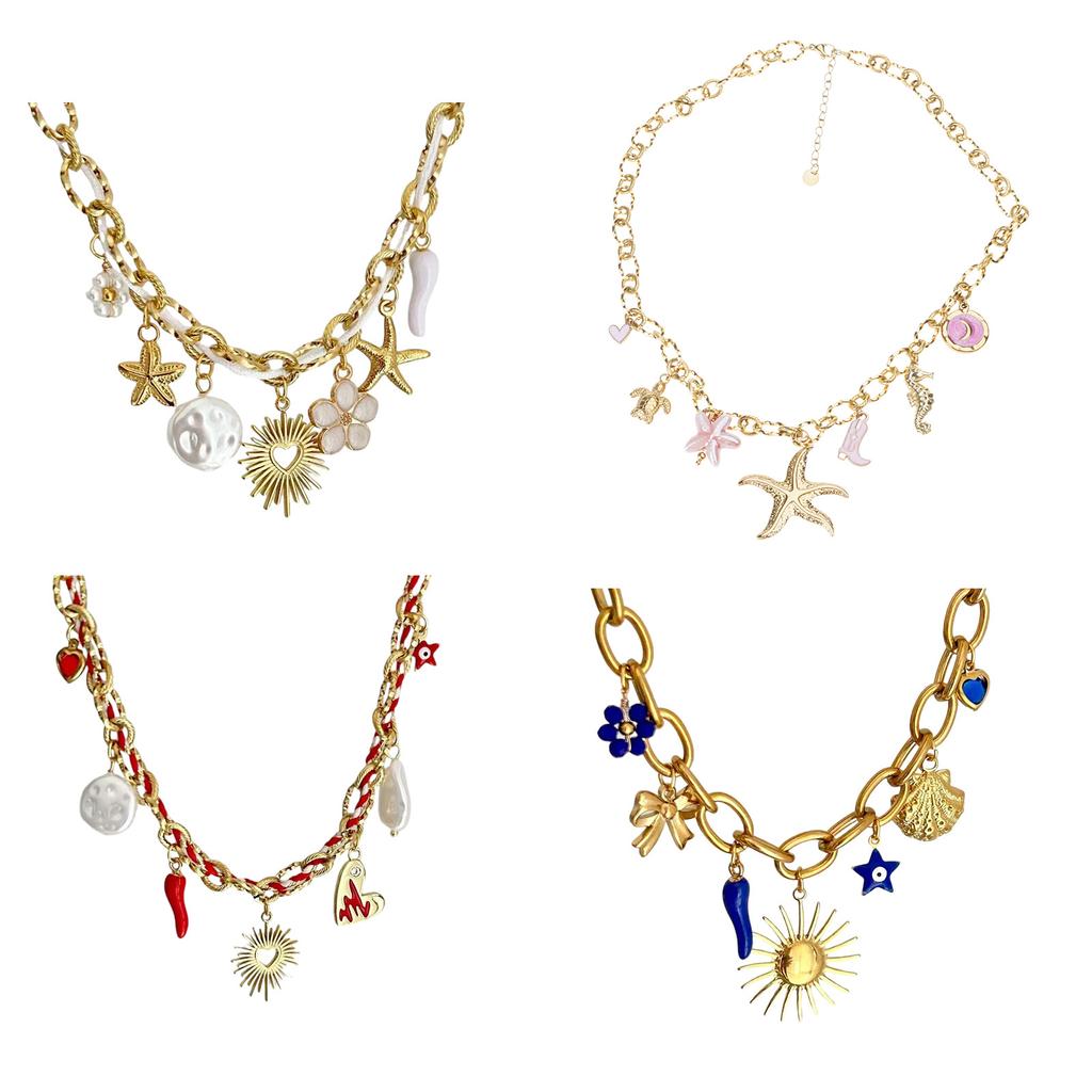 Adjustable Stainless Steel Rope Chain Necklace with Various Pendant Beach Neck Jewelry Suitable for Women and Girls