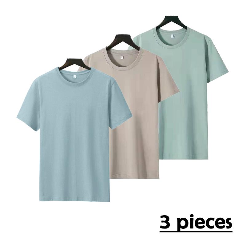 Zirunking 2023 Summer New 100% Cotton 3PCS Solid T Shirt Unisex Causal O-neck Basic T-shirt Male/Female High Quality Classical Tops HUIPA1-3PCS