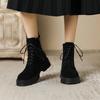 New British Autumn and Winter Women's Boots Lace-up Matte Fleece Short Martin Boots Square Heel Medium Heel Recreational Motorcycle Boots