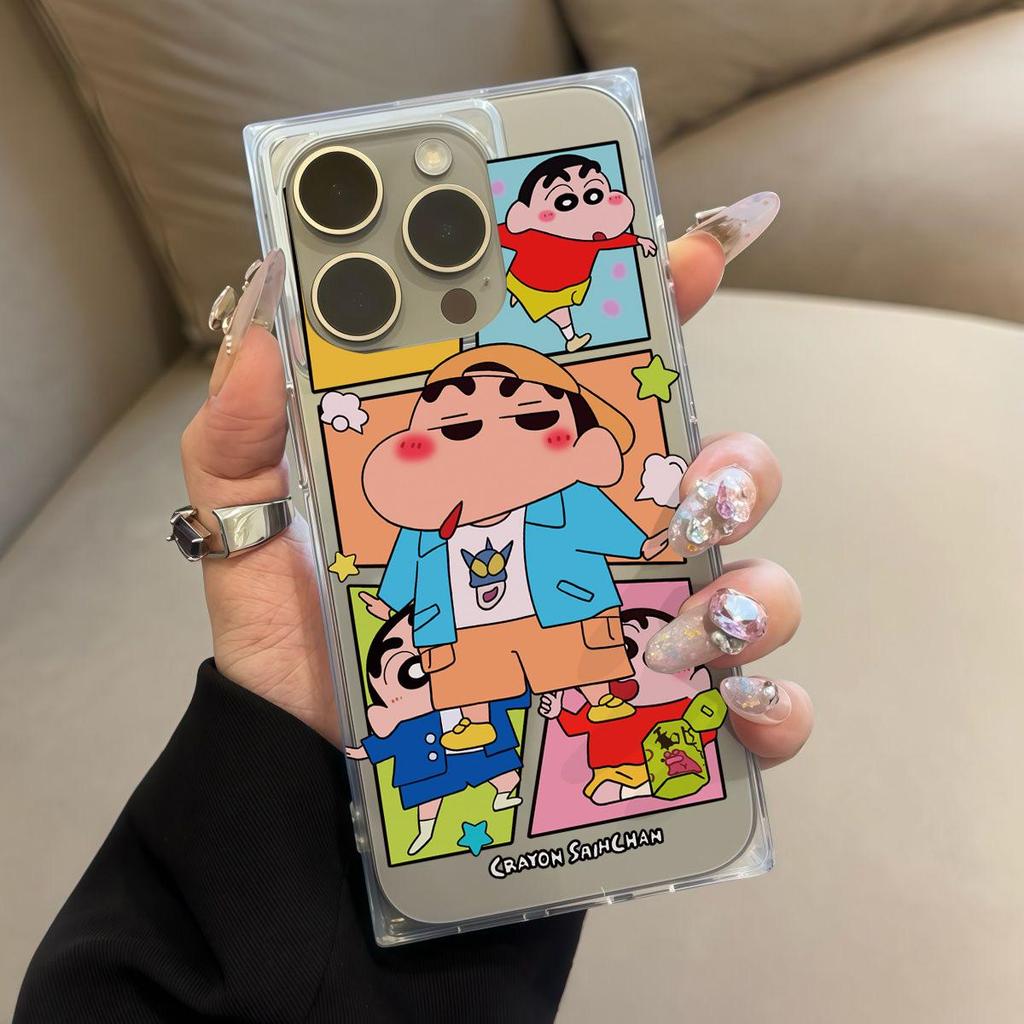 Clear Square Back Tube Case Protection For iPhone 12 11 14 Pro Max 13 16 ProMax 15 Plus Anti-Oxygen,Crayon Shin-chan Pattern Casing