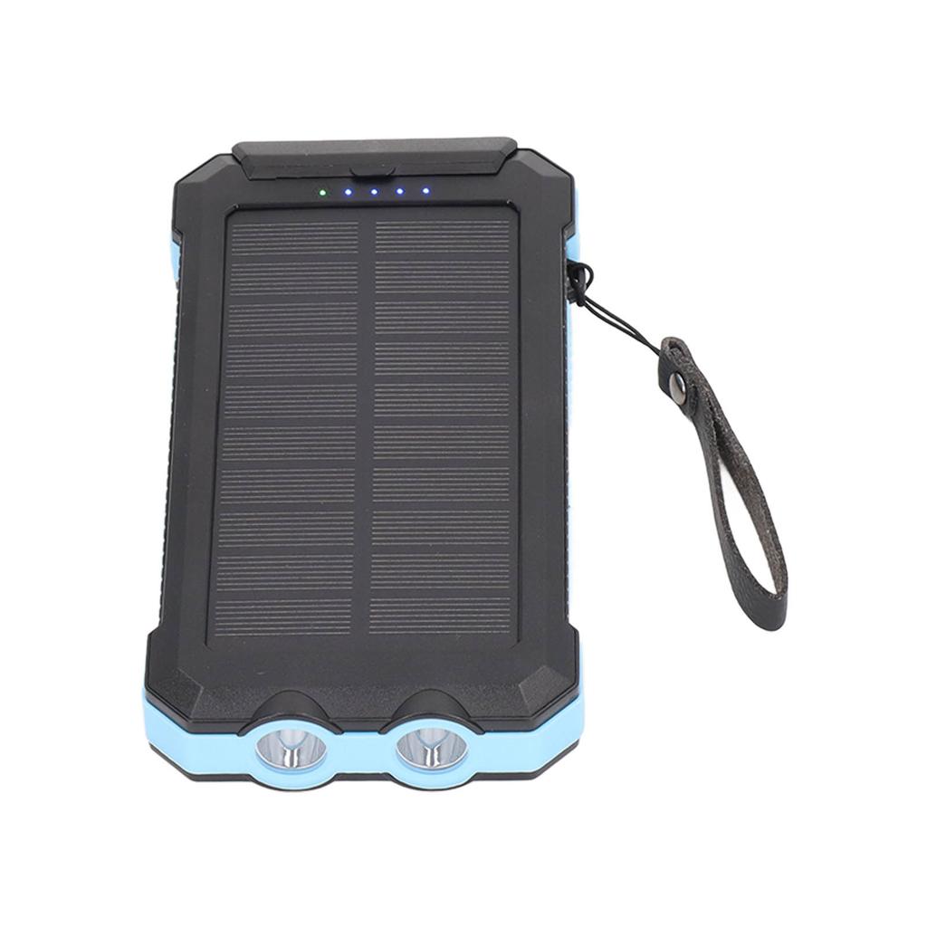 Portable Solar Power Bank 30000mAh Blue Solar Power Bank with LED Camping Flashlight for Outdoor