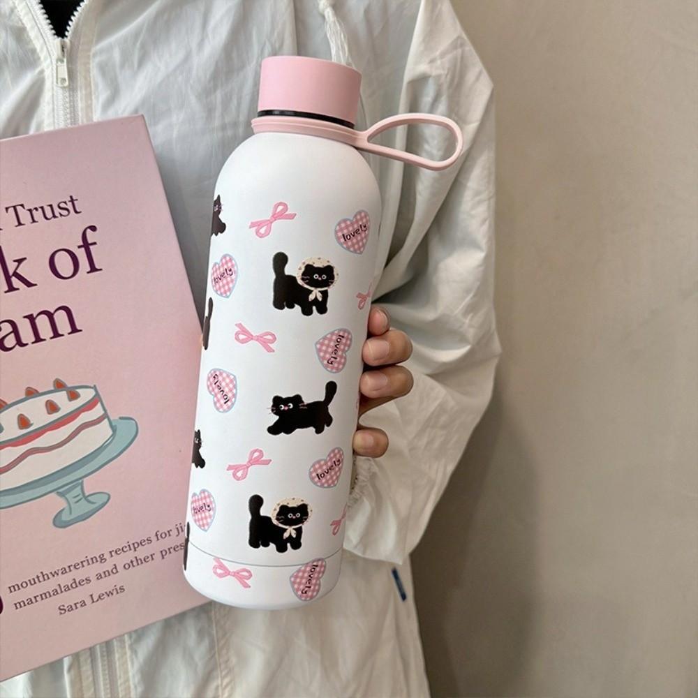 Cartoon Prints Students Coffee Mug Stainless Steel Insulated Water Bottle Outdoor Travel