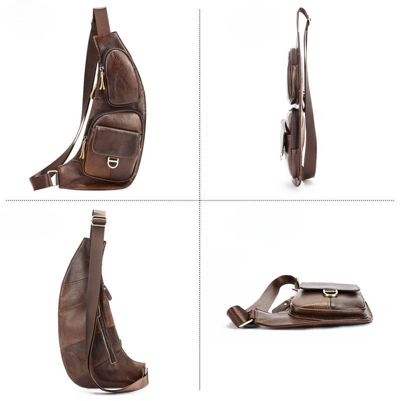 Retro Genuine Leather Chest Bag Men's Top-grain Cowhide Crossbody Bag Versatile and Casual Men's Crossbody Bag