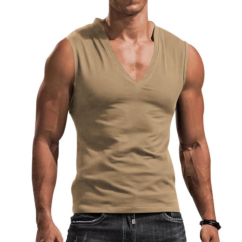 Men's Muscle Sleeveless T-shirt Men Summer Loose Tank Top Solid V Neck Vest Tee Men Tops