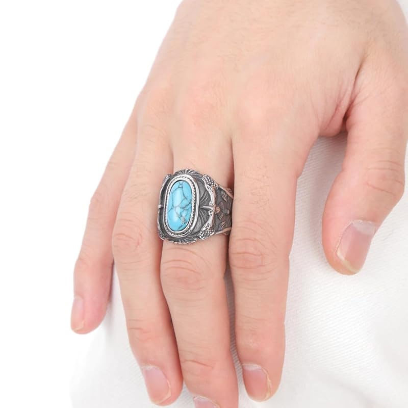 [sakuto] ring men's ring eagle eagle turquoise stainless steel native American accessories (17)