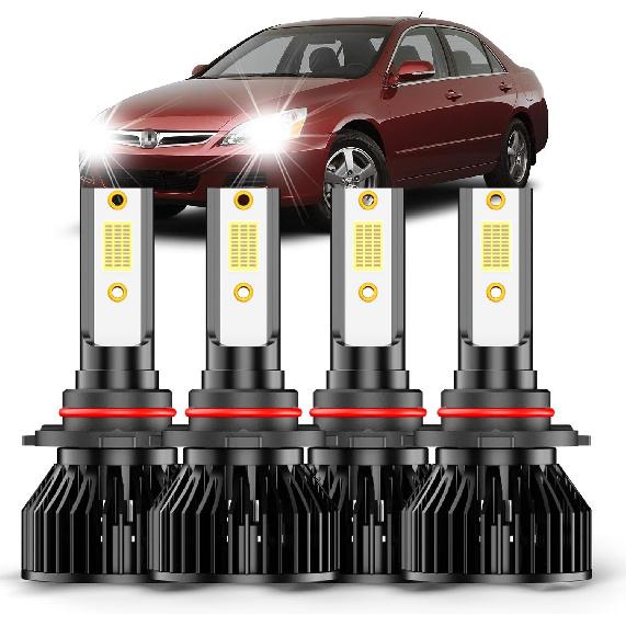 Fit For Honda Accord 1990-2002 2003 2004 2005 2006 2007 LED Front Bulbs Fog LED Light Combo,9005 Led High Beam+9006 Low Beam,500% Brightness, 6000K