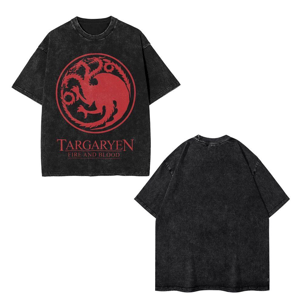 House Targaryen Fire And Blood GOT Washed T Shirt Streetwear Hip Hop Vintage T-Shirt Tees Tops Men Women Short Sleeve Oversize