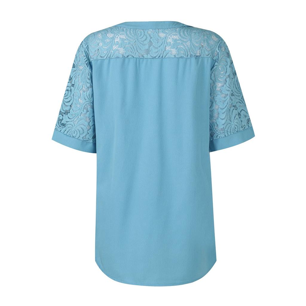 Рубашки с коротким рукавом для женщин, кружевные лоскутные футболки, блузки, повседневные базовые топы, пуловеры