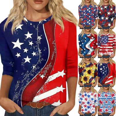 Женская модная повседневная свободная футболка с круглым вырезом и рукавами 3/4 с принтом, женский топ