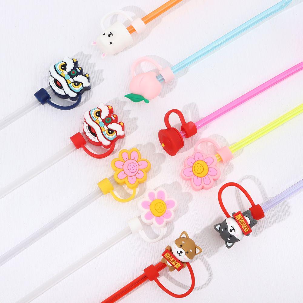 Sealing Lids Drinkware Accessories Cartoon Straws Plugs Silicone Dust-Proof Cap Pipette Tip Cover