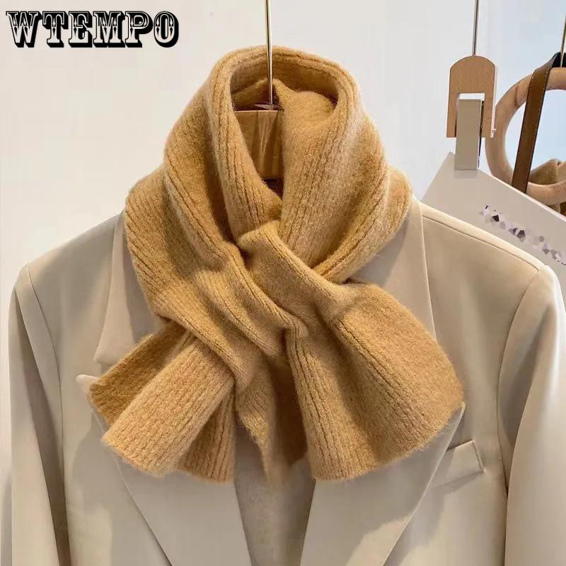 WTEMPO Winter Windproof Cold-proof Warm Soft Knitted Scarves Women's Autumn Solid Color Thickened Casual Pleated Woolen Scarf