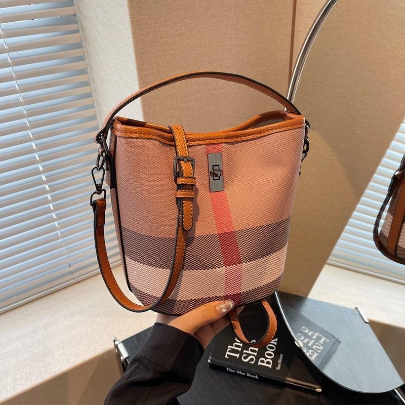 Клетчатая сумка-ведро для женщин, модная сумка-тоут через плечо, кошелек для поездок на работу