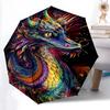 1 шт. Цветной складной зонт-автомат с принтом дракона, 8-спицевый железный каркас - Портативный дизайн для использования на улице, Праздничный подарок, Путешествия, Повседневный