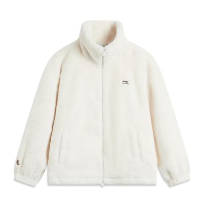 Li Ning Sports Lifestyle Series Искусственный мех кролика Теплый плюшевый воротник Ветрозащитная Повседневная Удобная Универсальная Флисовая Куртка Женские куртки AFDUC96-1