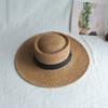 French Retro Summer Men'S And Women'S Hand-Woven Panama Flat Top Top Hat Shading Vacation Beach Sun Straw Hat