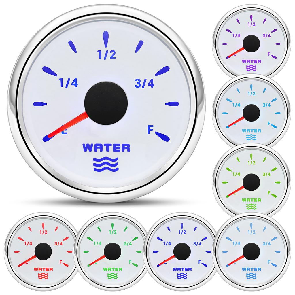 7 Color Backlight 52mm Water Level/Fuel Level Gauge/Water Temp Meter/Oil Press Meter/Voltmeter for Car Marine Yacht 12V 24V