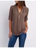Shirt V-neck Zipper Plus Size Women's Long Sleeved Loose Chiffon Shirt with Adjustable Sleeves