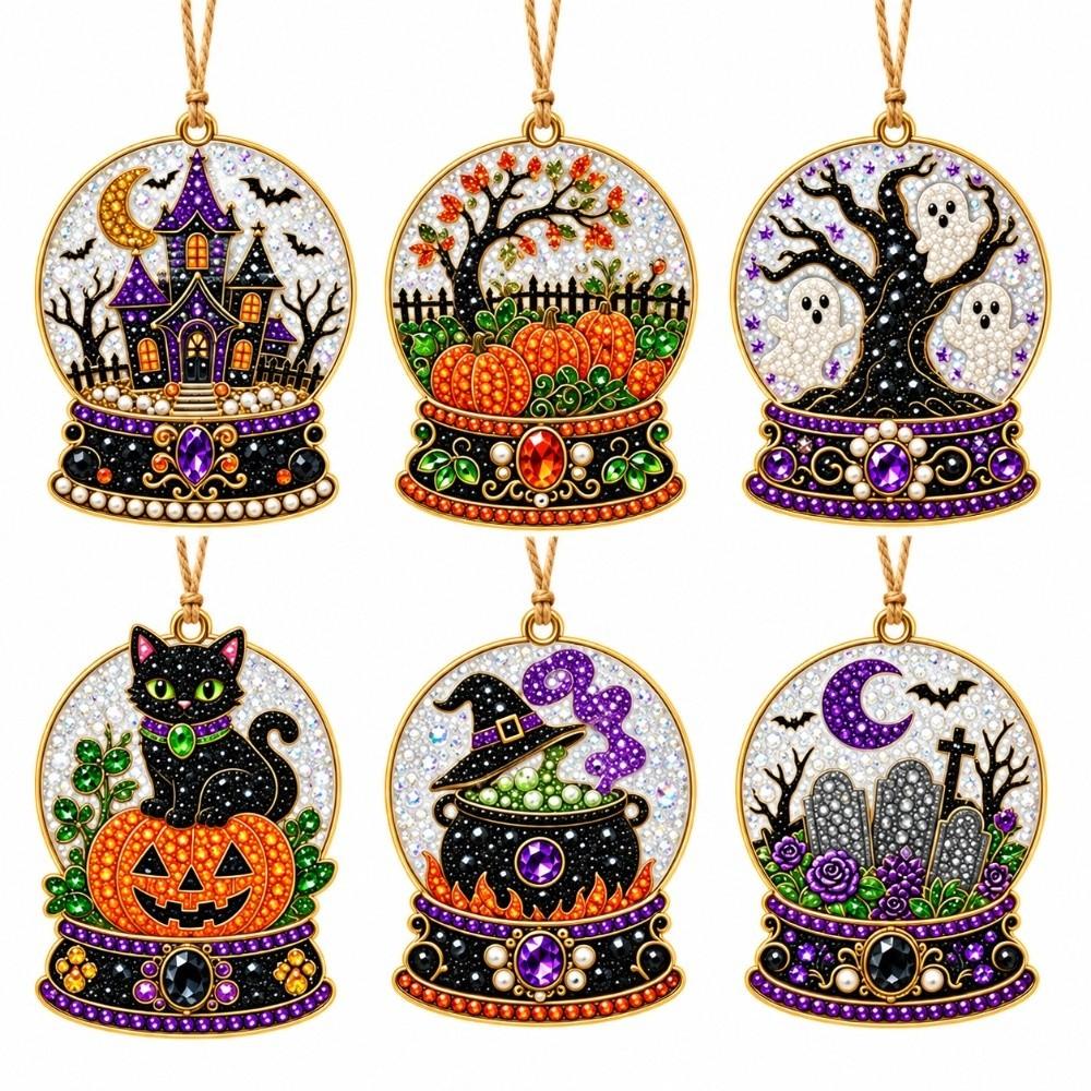 6pcs/set Metal Chain Diamond Painting Kit 3D Pearl Beads Hanging Suncatcher Craft  Christmas Decor
