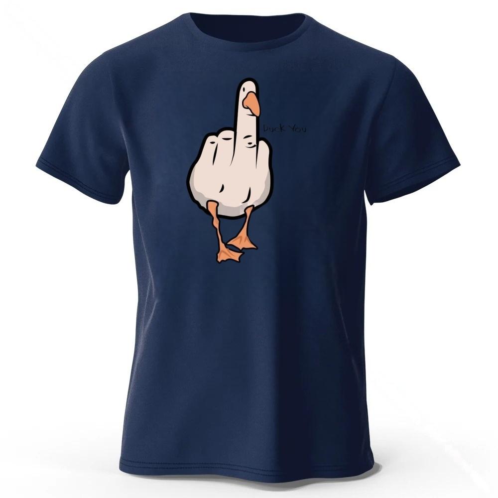 Mens Funny Middle Finger Duck Latest Pure Cotton Sports Short Sleeved Running Fitness Plus Size Loose Tshirt Street Daily Top