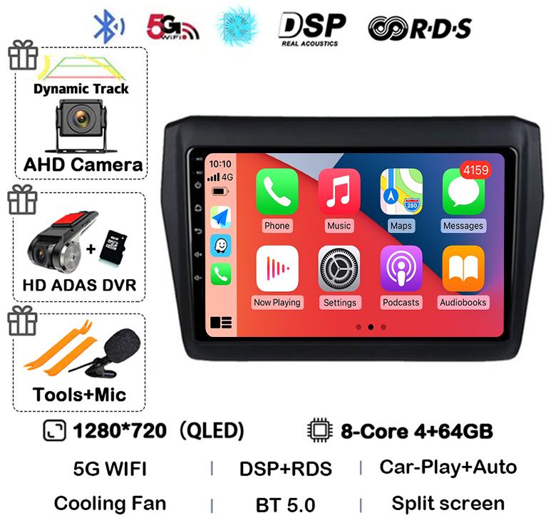 Android 14 Wireless Carplay&Auto Car Radio For Suzuki Swift 2017 2018 2019 Stereo Multimedia Navigation GPS Video Player 4G+WIFI