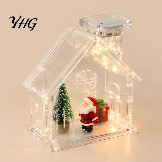 Handmade Craft Project Clear Acrylic House Ornament, DIY Fillable Christmas with Light, Durable Display Box Rechargeable Lighted Table Centerpiece for