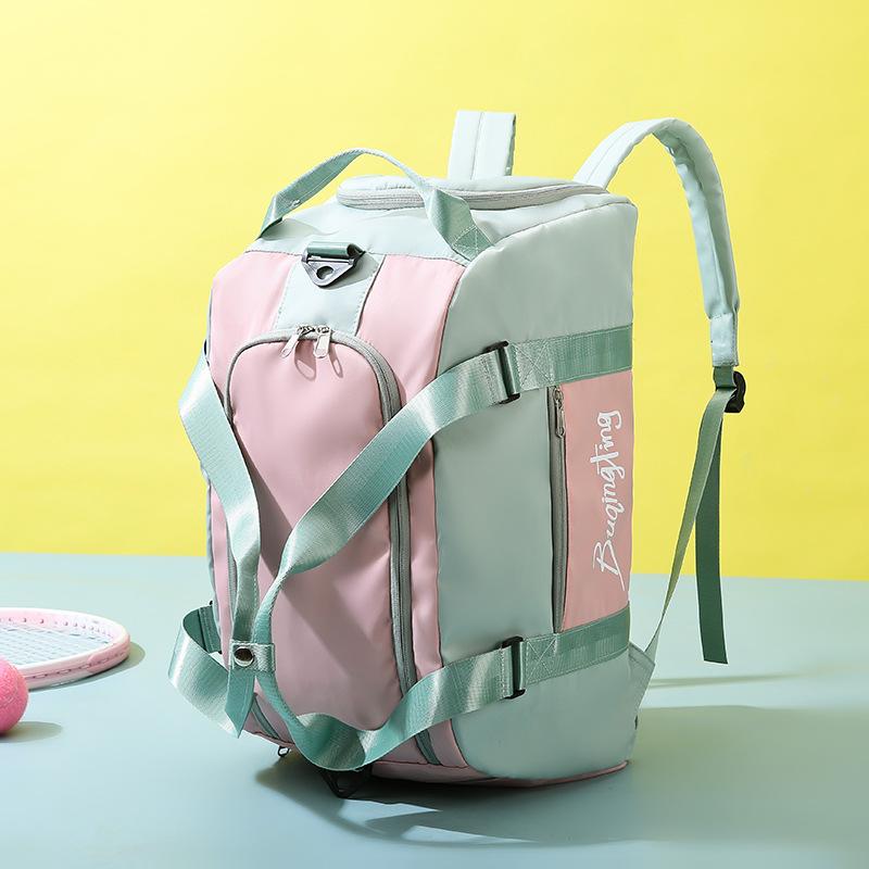 Multi-purpose color-blocking sports backpack for women with separate compartments for wet and dry items, shoe compartment, gym bag, hand-held Oxford