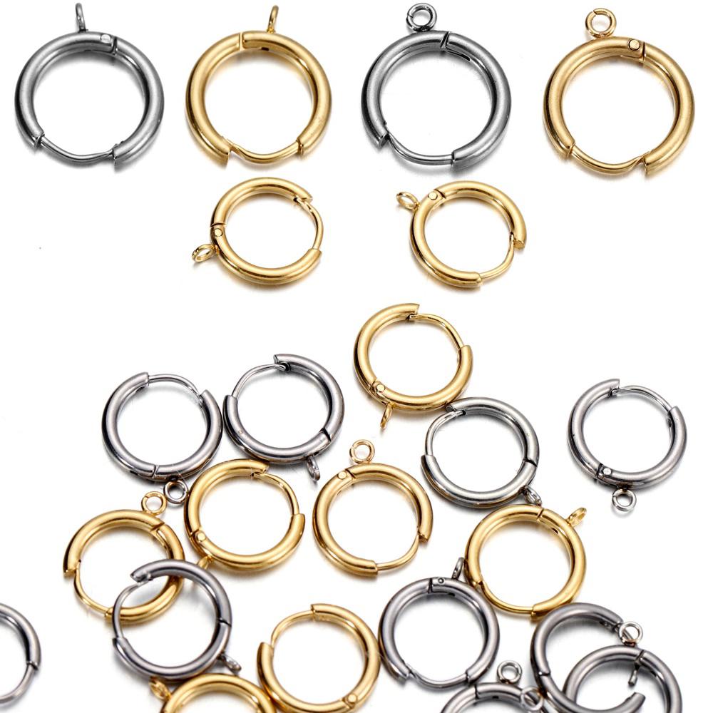 10pcs Stainless Steel Huggie Earring Hooks With Loop Round Ear Post With Open Jump Ring For DIY Jewelry Making Supplies