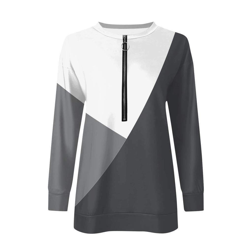 Women's Casual Fashion Colorblock Print Zipper Print Sweatshirt
