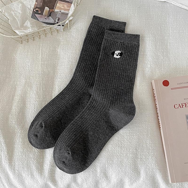 Белые носки с щенками для женщин на осень и зиму, однотонные хлопковые носки, милые мультяшные носки до середины икры без косточек для женщин
