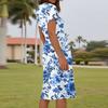 Ladies Summer Fashion Casual Floral Print V-Neck Short Sleeve Pocket Dress