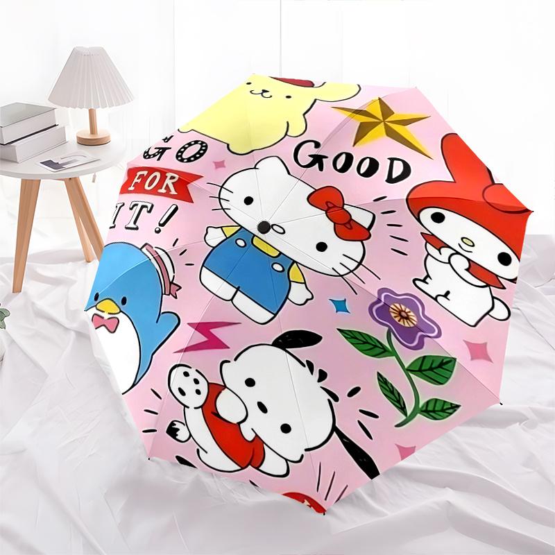 1pc Hello Kitty & Friends Automatic Opening Folding Umbrella with 8-Rib Iron Frame - Portable for Outdoor Use, Festive Gift, Travel, Daily Use, Suitab