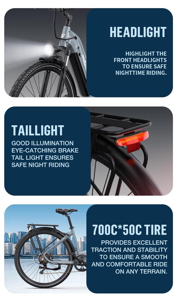 Электровелосипед ONESPORT OT05 Pro, двигатель 250 Вт, аккумулятор 36 В 22,5 Ач, шины 700*50C, максимальная скорость 25 км/ч