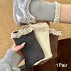 1 Pair Retro Warm Striped Stylish Mid-Calf Socks Sweet Lace Solid-Color Ruffled Minimalist Socks Comfortable