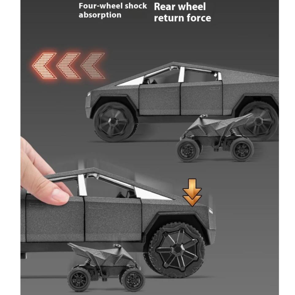 Масштаб 1/32 Пикап Tesla Cybertruck Прицеп RV Металлический сплав Игрушки Модель автомобиля Литой под давлением Внедорожник Подарок для мальчиков детей Коллекция Украшения для грузовика