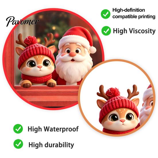 Holiday Glass Stickers Santa Claus Reindeer Window Cling, Christmas Static Sticker Decals for Party, Removable Reusable Decoration Decal Bathroom