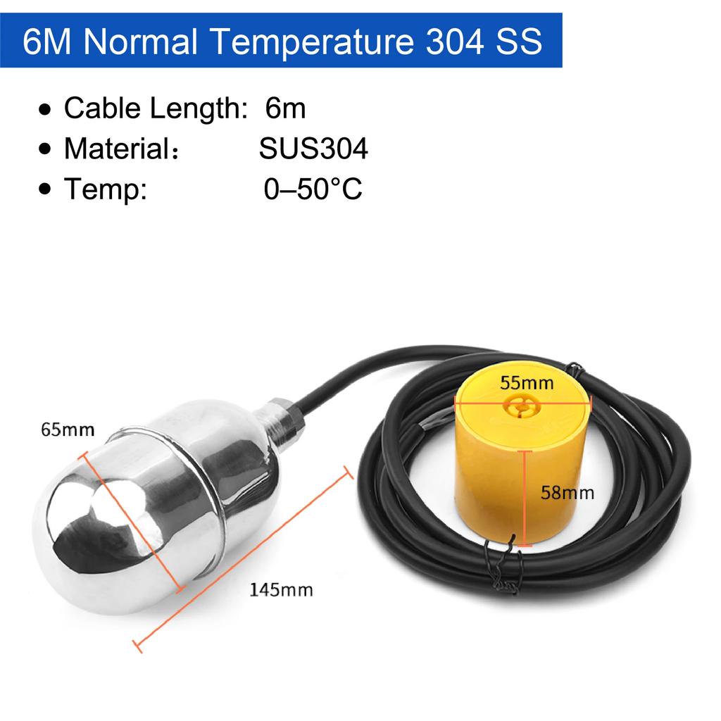 Stainless Steel Cable Float Ball Liquid Level Float Switch Durable Tank Level Sensor for Water