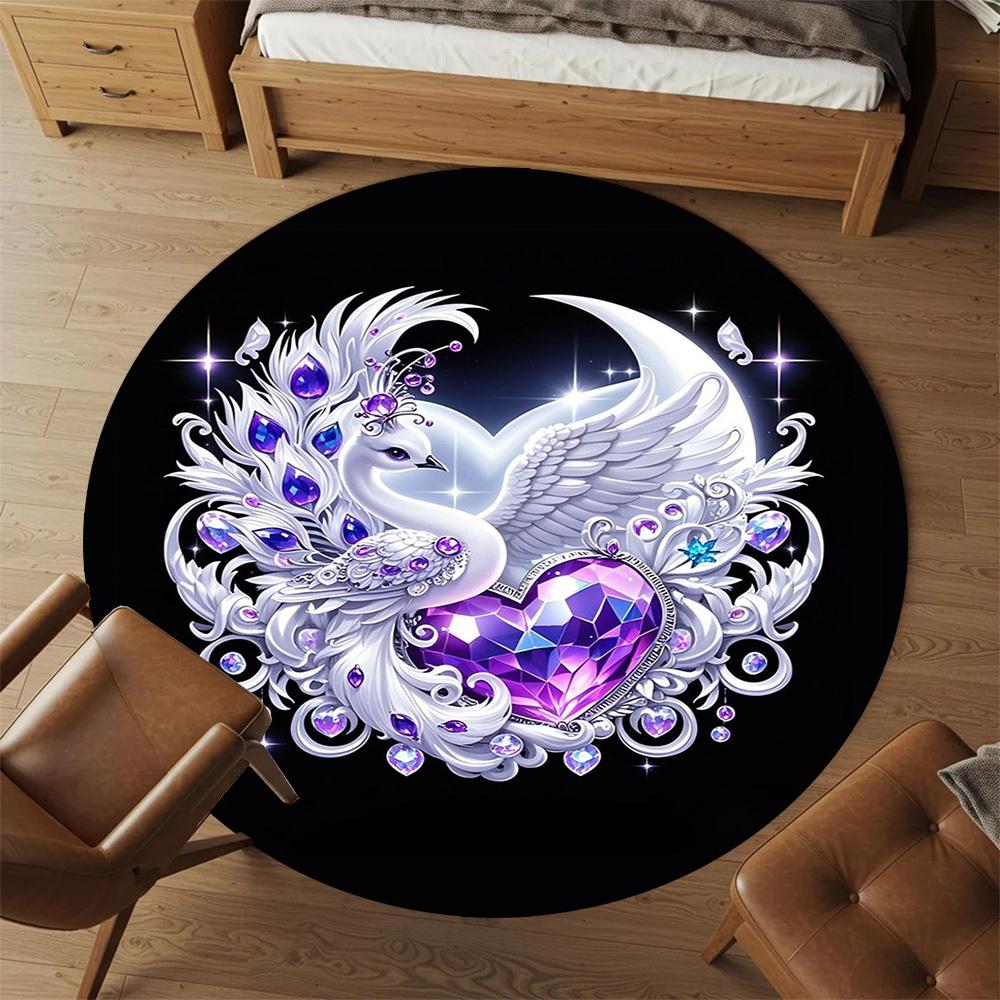 1PC Swan Heart Jewels Round Chair mat Area Rug - Non-Slip, Floor Mat for Office, Bedroom, home decor Christmas Gift c0528042