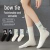 Женские нескользящие носки средней длины 2024 года с милым бантом и ювелирным дизайном для маленьких кожаных туфель в стиле JK