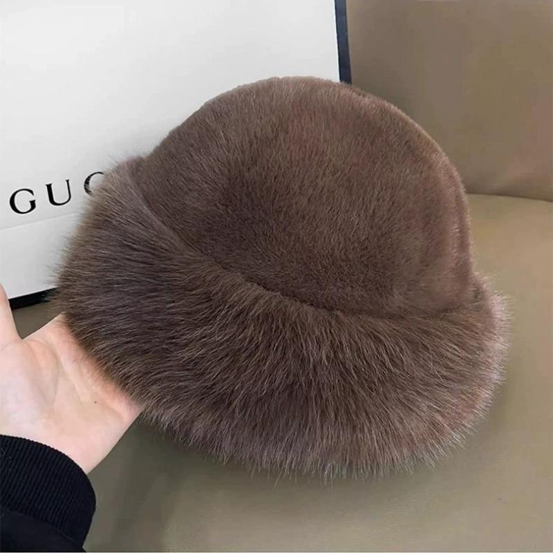 Winter New Plush Imitation Fox Bucket Hat Cold-proof Thickened Hat Imitation Leather Mongolian Warm Ear Protector Basin Hat